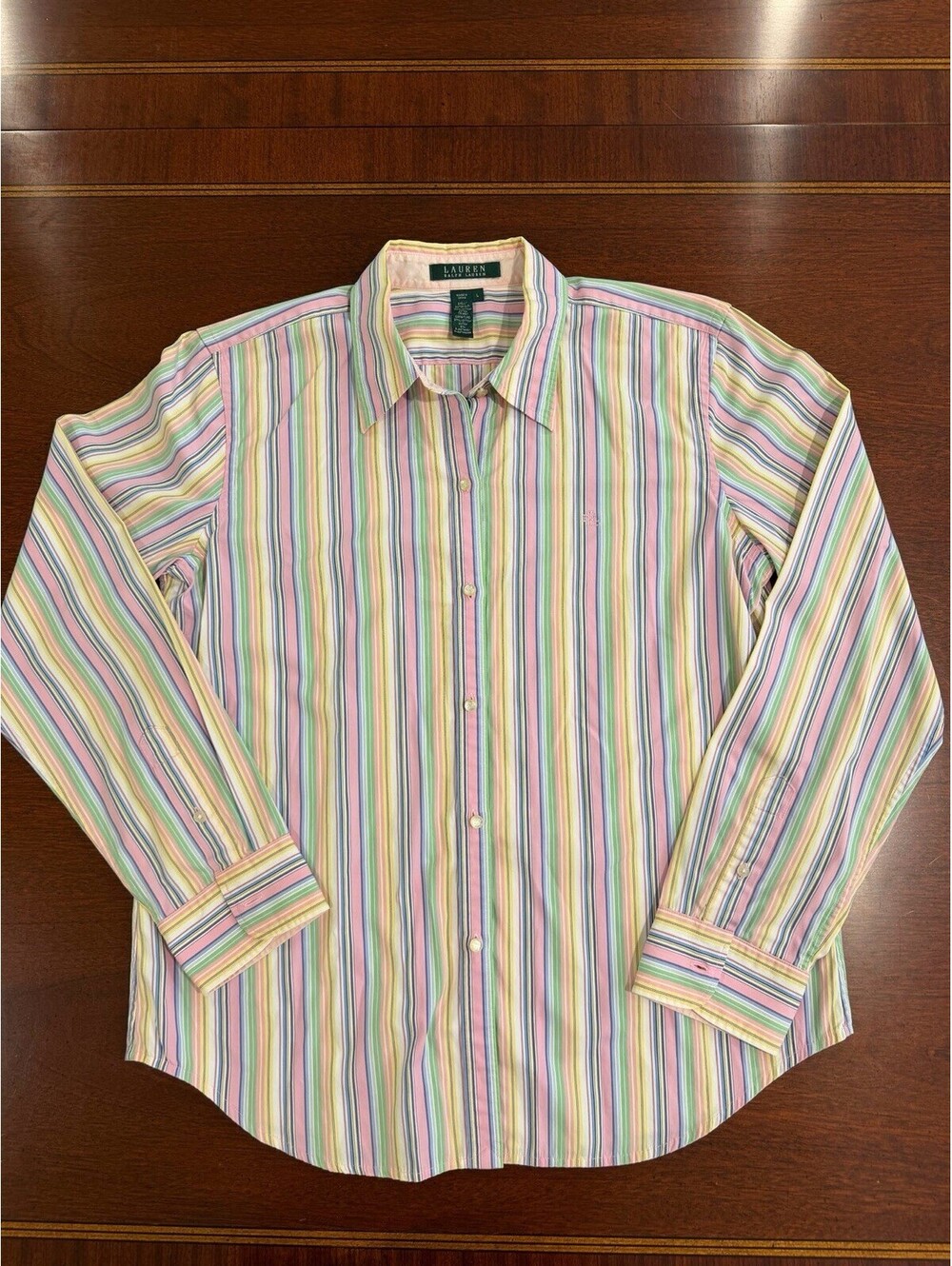 Lauren Ralph Lauren Shirt Women L Multicolor Striped Stretch Cotton Button Down